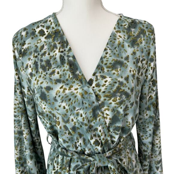 Green Animal Print Maxi Dress Size M Flowy Country Cottage Boho - Picture 7 of 10